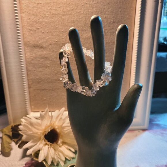 Clear Quartz Chip Bracelet | Natural Crystal Stretch Boho Healing Jewelry Gift - Picture 7 of 10